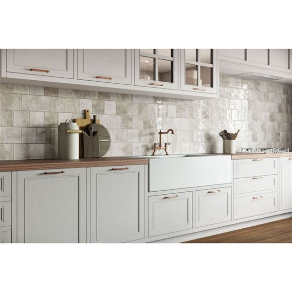 DECORTILES Marrakesh 6x6-in x 7-mm Ceramic Wall Tiles 13.9-ft² - Glossy Off White - 54-Pack