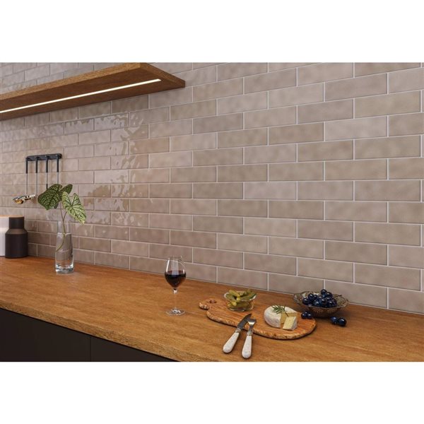 Eliane Prisma 3x10-in x 7-mm Ceramic Wall Tiles 5.6-ft² - Glossy Greige - 30-Pack