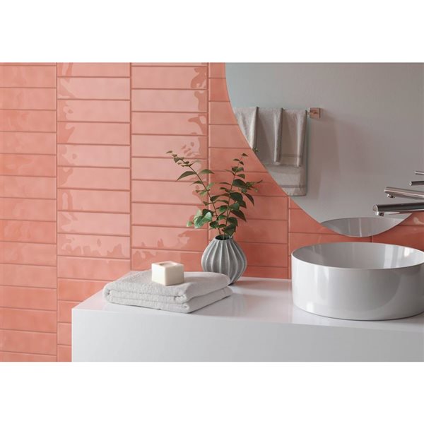 Eliane Prisma 3x10-in x 7-mm Ceramic Wall Tiles 5.6-ft² - Glossy Rose - 30-Pack