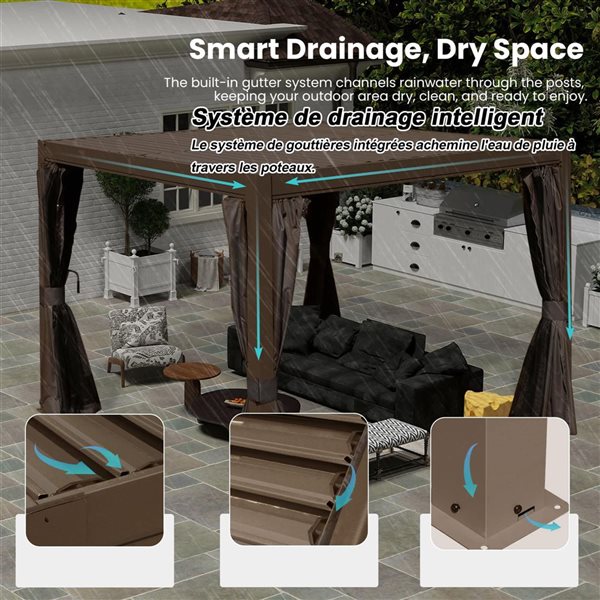 Mondawe 10 x 10-ft Pergola w/ Adjustable Louvers - Brown