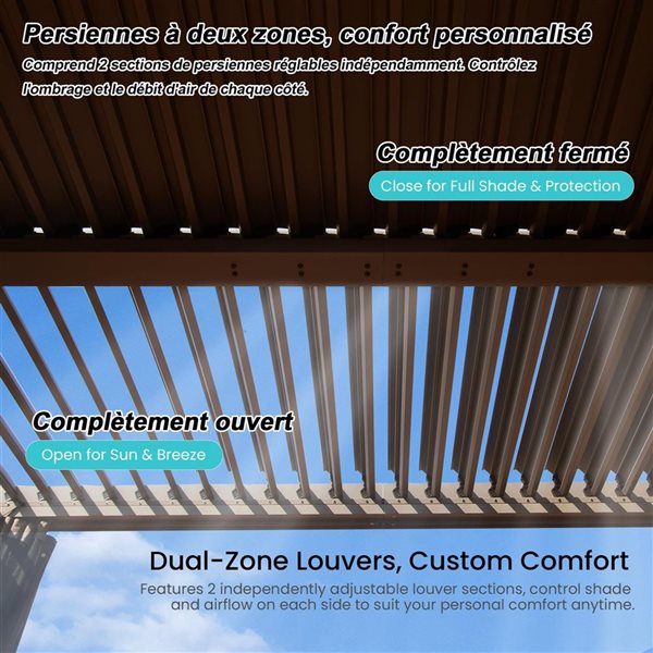Mondawe 10 x 10-ft Pergola w/ Adjustable Louvers - Brown
