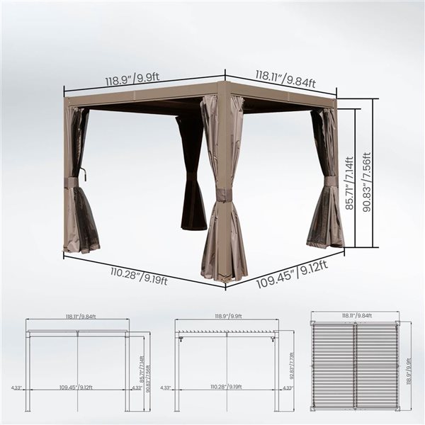 Mondawe 10 x 10-ft Pergola w/ Adjustable Louvers - Brown