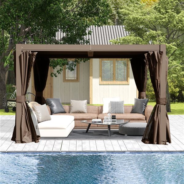 Mondawe 10 x 10-ft Pergola w/ Adjustable Louvers - Brown