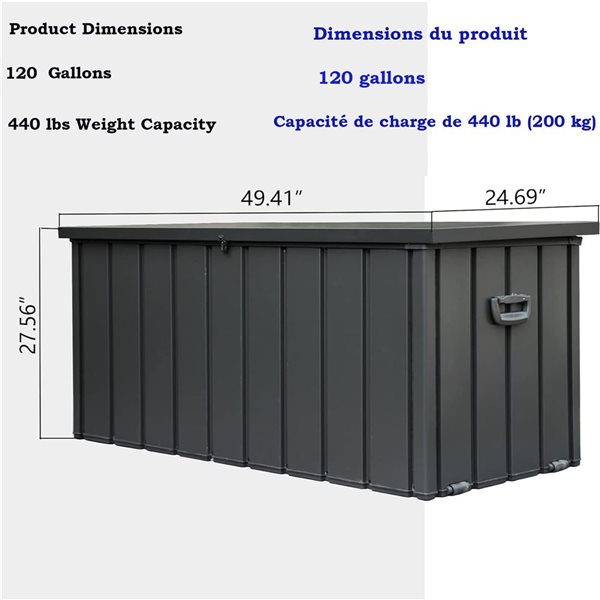 Mondawe Metal Outdoor Storage Box w/ Galvanized Steel - 454-L - Black