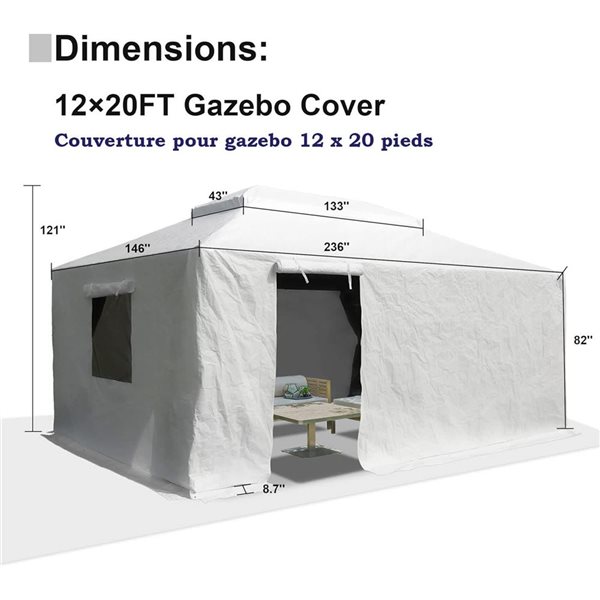 Mondawe 12 x 20-ft Gazebo Cover - White