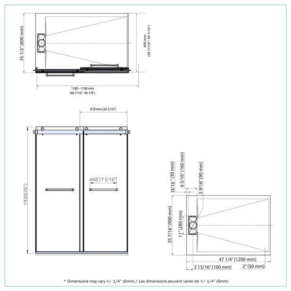 A&E Bath and Shower Molly Frosted Glass Shower Door 48-in - Right Side - Black