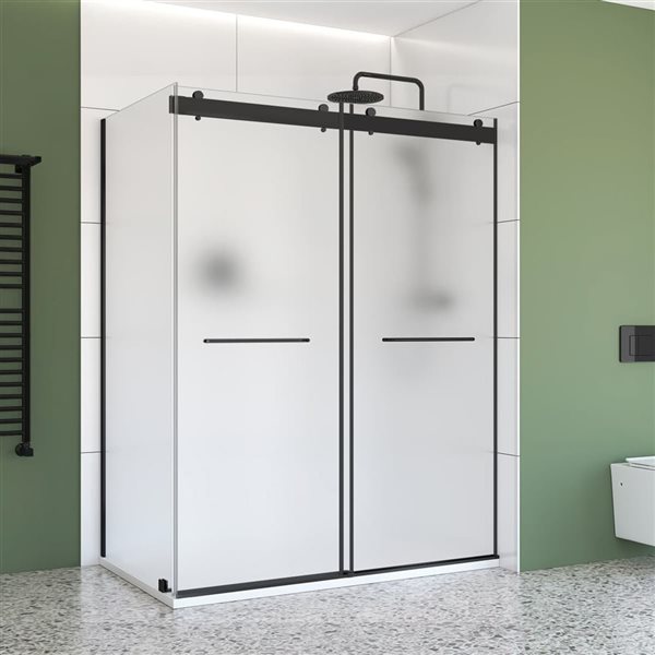 A&E Bath and Shower Molly Frosted Glass Shower Door 48-in - Right Side - Black