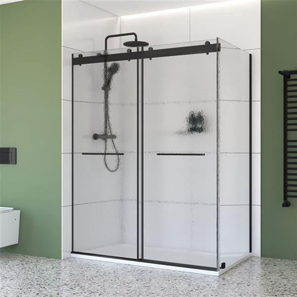 A&E Bath and Shower Molly Raindrop Glass Shower Door 48-in - Left Side- Black