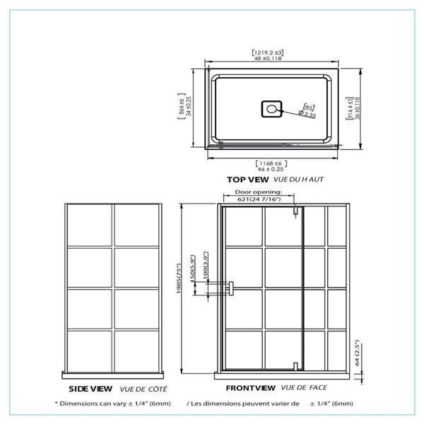 A&E Bath and Shower Tava Reversible Clear Glass Shower Door 48-in - Brushed Nickel