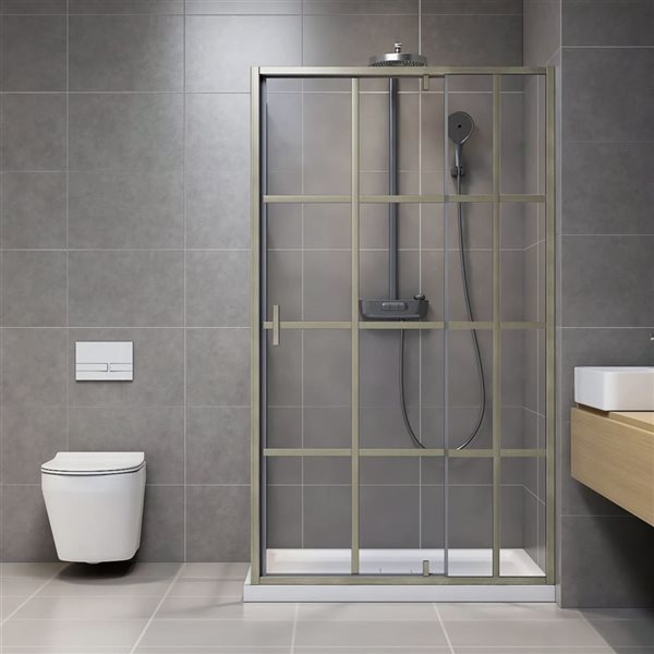 A&E Bath and Shower Tava Reversible Clear Glass Shower Door 48-in - Brushed Nickel