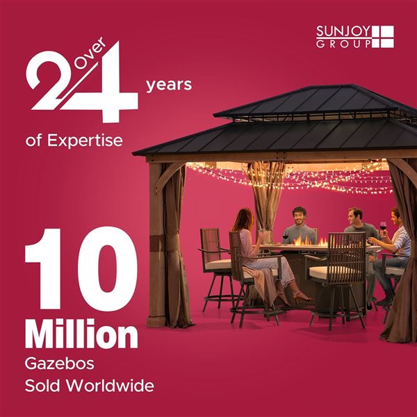 Sunjoy Kingston 12 x 12-ft Natural Wood Square Hardtop Wood Gazebo with Steel Roof, Cedar  Frame, Curtains, and Netting