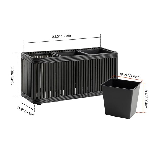 Grapevine Delbrook 11.8 x 15.4-in Black Recycled Wood & Wicker Rectangular Planter