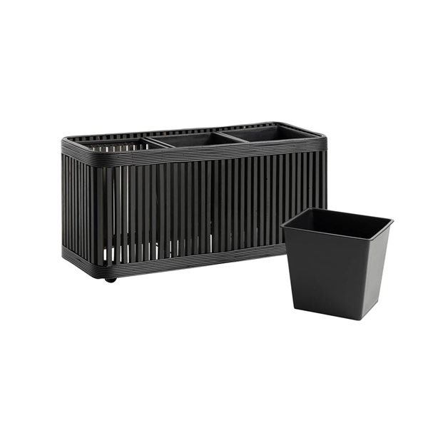 Grapevine Delbrook 11.8 x 15.4-in Black Recycled Wood & Wicker Rectangular Planter