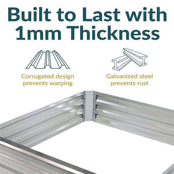 Sunnydaze Decor Square Galvanized Steel Raised Bed 4 x 4 x 1-ft - Silver