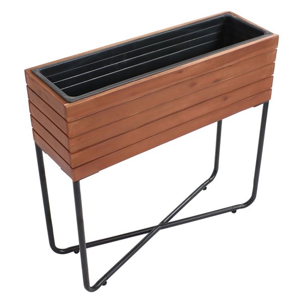 Sunnydaze Decor Acacia Wood Slatted Planter Box w/ Oil-Stained Finish