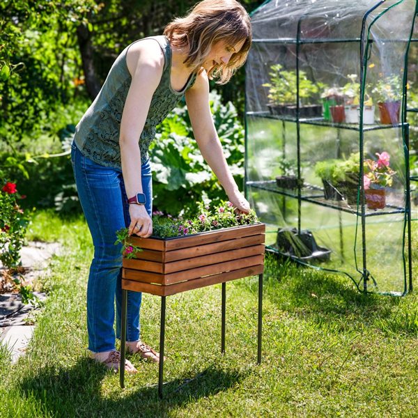 Sunnydaze Decor Acacia Wood Slatted Planter Box w/ Oil-Stained Finish