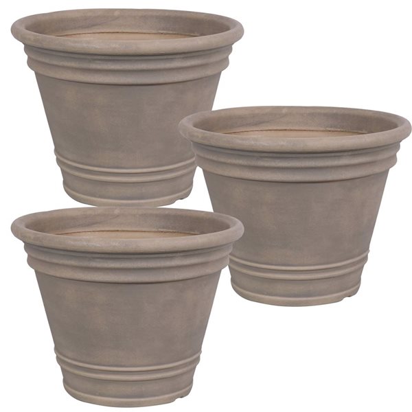 Sunnydaze Decor 20-in Franklin Dual-Wall Polyresin Planter - Beige - 3-Pack