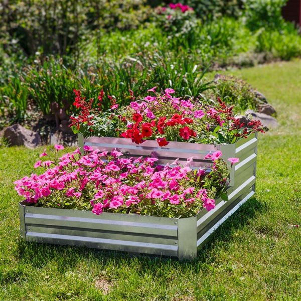 Sunnydaze Decor 2-Tier Galvanized Steel Raised Garden Bed 17.5-in H - Silver