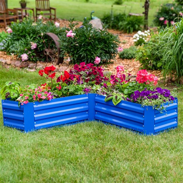 Sunnydaze Decor Galvanized Steel L-Shaped Raised Garden Bed - Blue