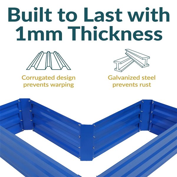 Sunnydaze Decor Galvanized Steel L-Shaped Raised Garden Bed - Blue