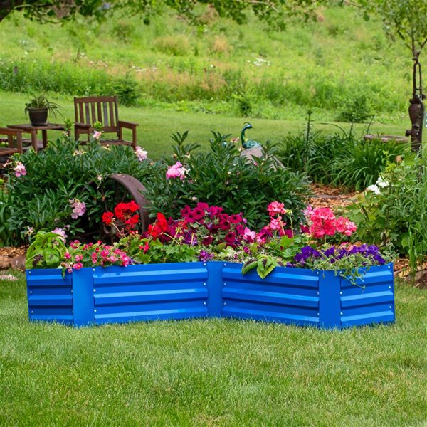 Sunnydaze Decor Galvanized Steel L-Shaped Raised Garden Bed - Blue