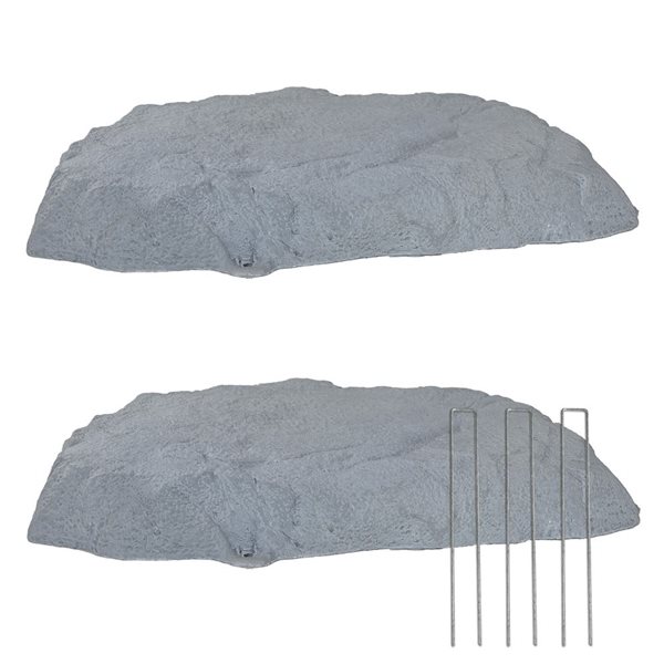 Sunnydaze Decor Flat Artificial Landscape Rocks w/ Stakes - Grey - 2-Pack