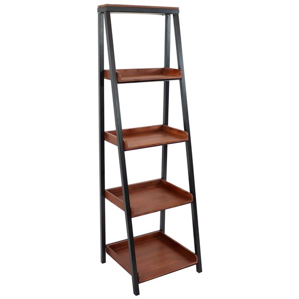 Sunnydaze Decor Indoor 4-Shelf Acacia Wood Ladder Bookshelf