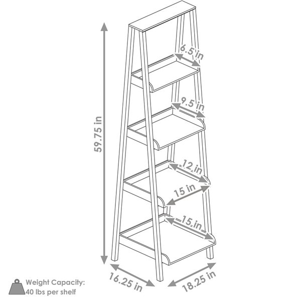 Sunnydaze Decor Indoor 4-Shelf Acacia Wood Ladder Bookshelf