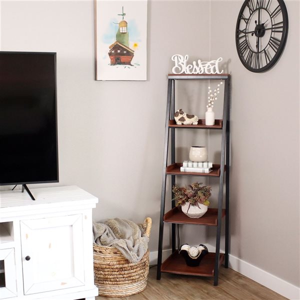 Sunnydaze Decor Indoor 4-Shelf Acacia Wood Ladder Bookshelf