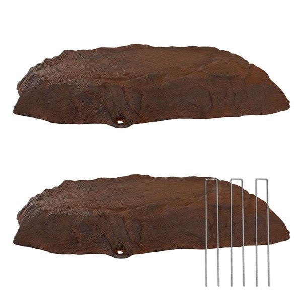 Sunnydaze Decor Flat Artificial Landscape Rocks w/ Stakes - Brown - 2-Pack