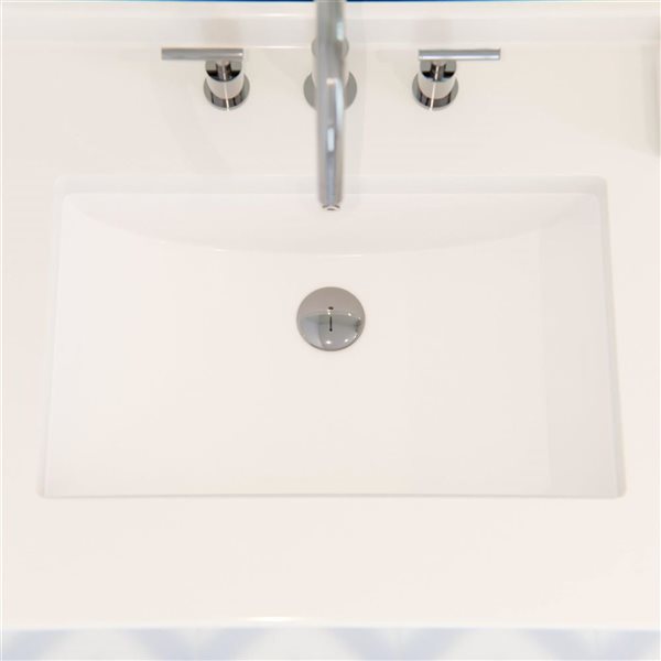 Novatto Rectangular Undermount White Porcelain Sink and Pop-Up Drain w/ Overflow - Chrome