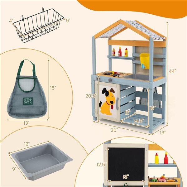 Costway 2-in-1 Wooden Play Kitchen and Grocery Store w/ Sink