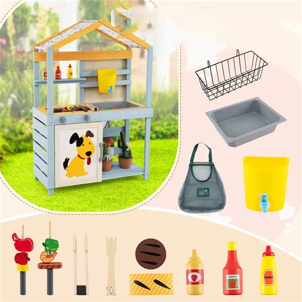 Costway 2-in-1 Wooden Play Kitchen and Grocery Store w/ Sink