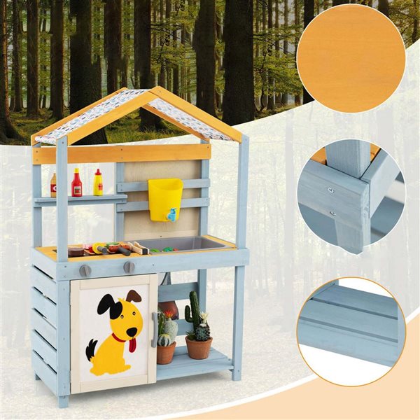 Costway 2-in-1 Wooden Play Kitchen and Grocery Store w/ Sink