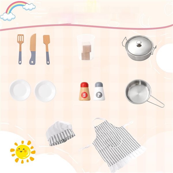 Costway Play Kitchen w/ Range Hood + Ice Maker and Microwave - Pink