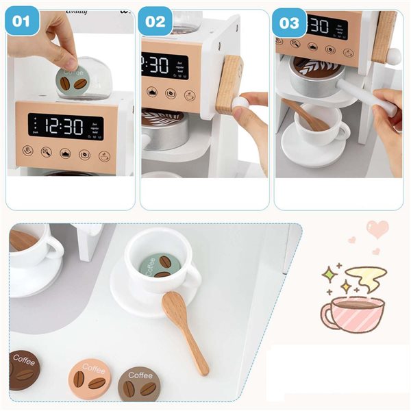 Costway Play Kitchen w/ Coffee Machine + Microwave Oven and Washing Machine - White