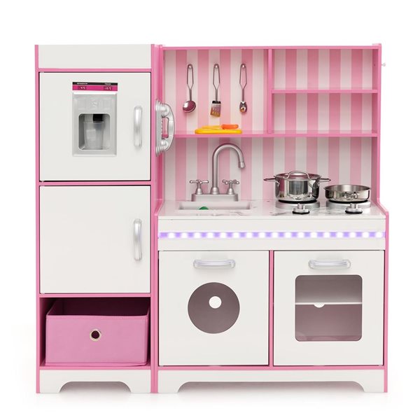 Costway Play Kitchen Playset w/ Adjustable LED Lights and Washing Machine