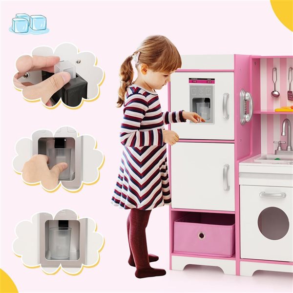 Costway Play Kitchen Playset w/ Adjustable LED Lights and Washing Machine