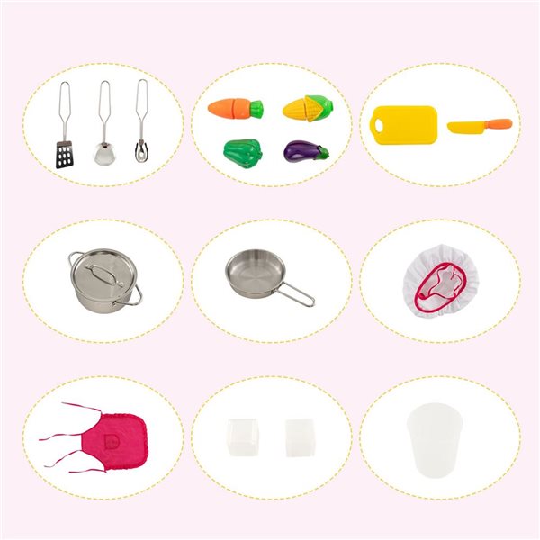 Costway Play Kitchen Playset w/ Adjustable LED Lights and Washing Machine