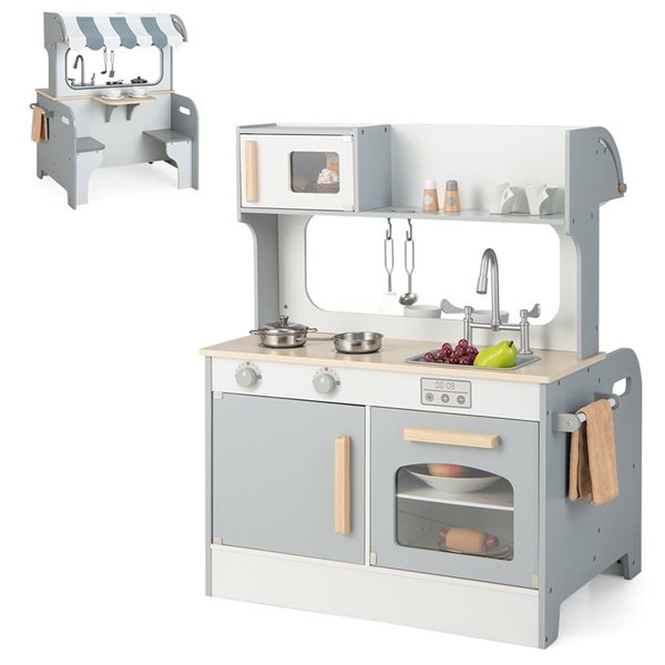 Costway 2-in-1 Wooden Kitchen and Restaurant Playset for Kids