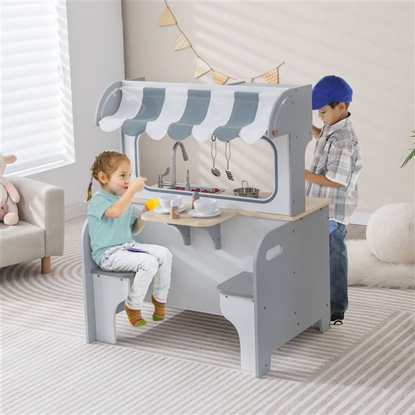 Costway 2-in-1 Wooden Kitchen and Restaurant Playset for Kids