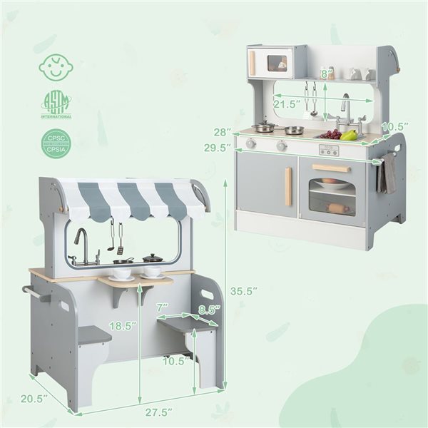 Costway 2-in-1 Wooden Kitchen and Restaurant Playset for Kids