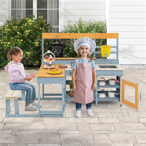 Costway Play Kitchen w/ Picnic Table and Bench + Blackboard