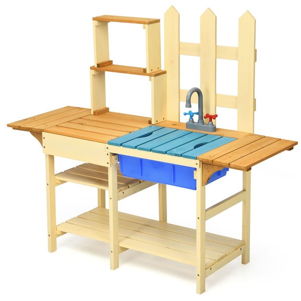 Costway Wooden Play Kitchen w/ Sink and Faucet