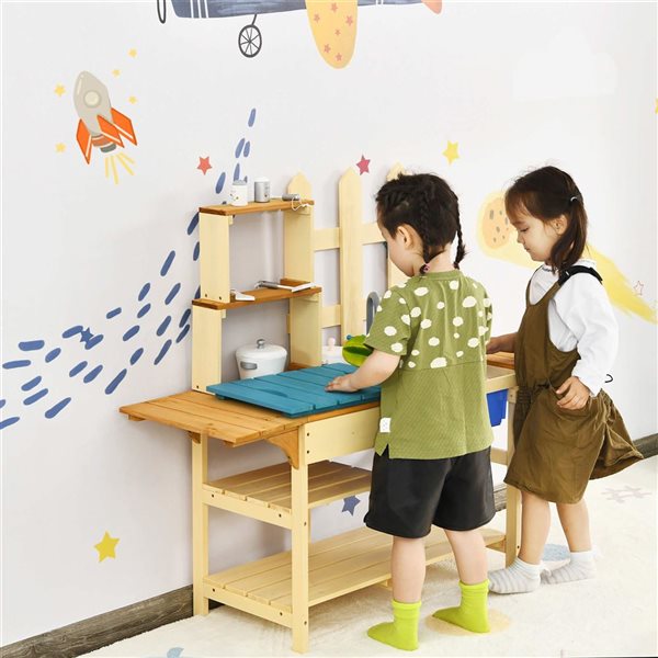 Costway Wooden Play Kitchen w/ Sink and Faucet