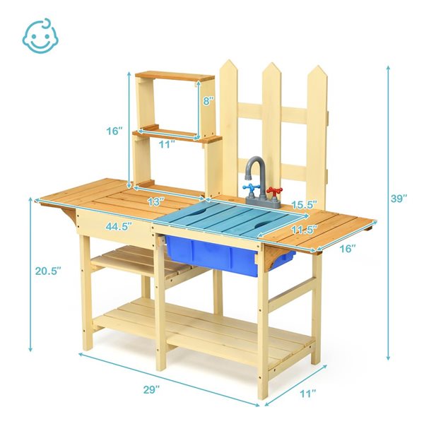 Costway Wooden Play Kitchen w/ Sink and Faucet