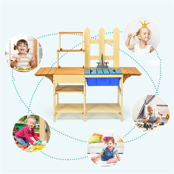 Costway Wooden Play Kitchen w/ Sink and Faucet
