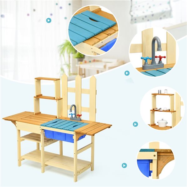 Costway Wooden Play Kitchen w/ Sink and Faucet