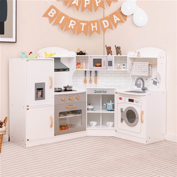 Costway Play Kitchen w/ Range Hood + Ice Maker and Microwave Oven