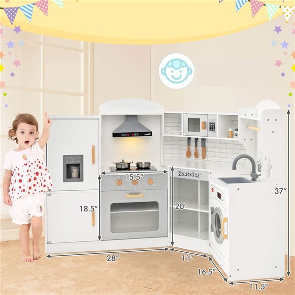 Costway Play Kitchen w/ Range Hood + Ice Maker and Microwave Oven